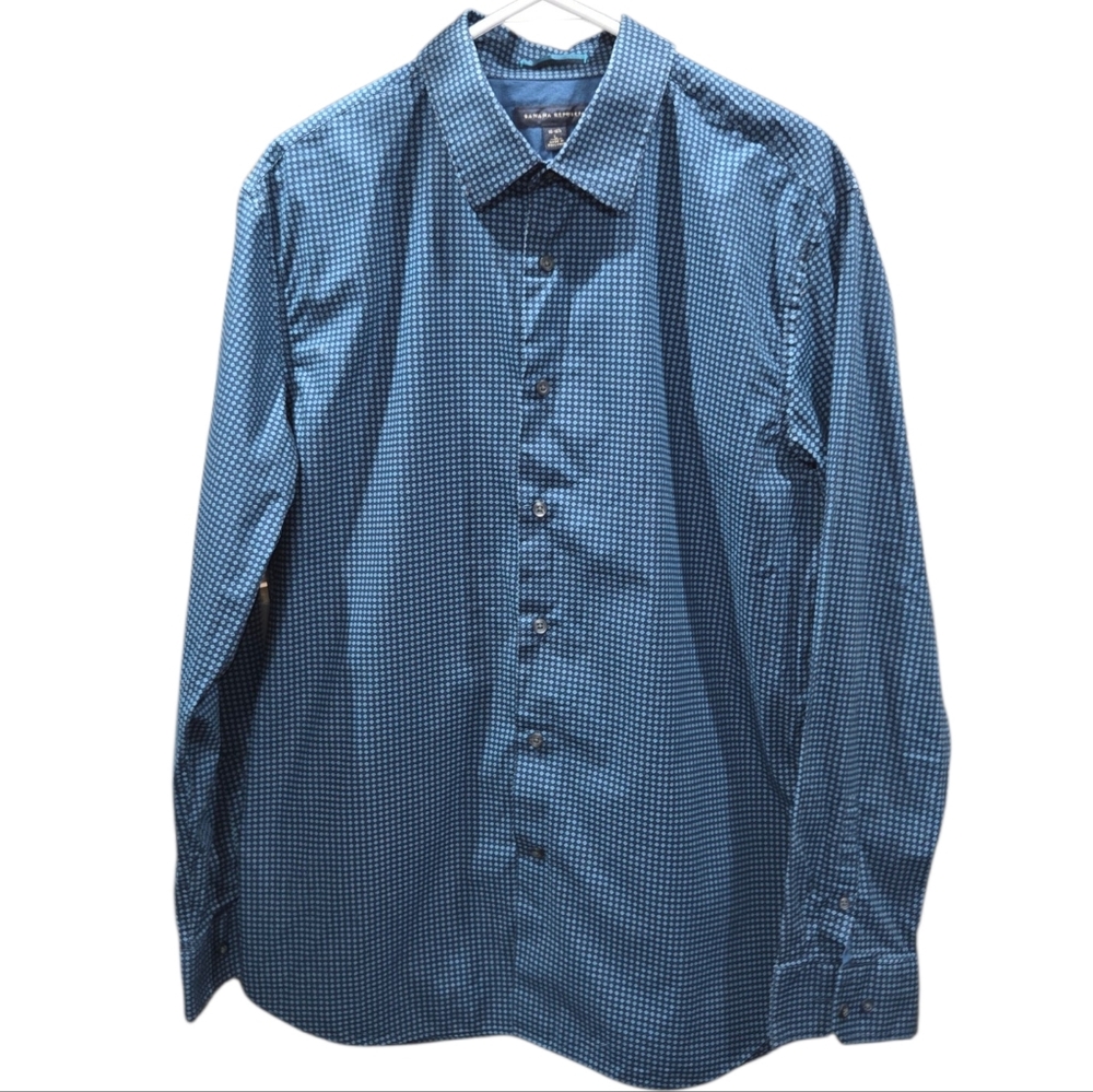 Banana Republic Men's Blue Geometric Print Dress Shirt Size L